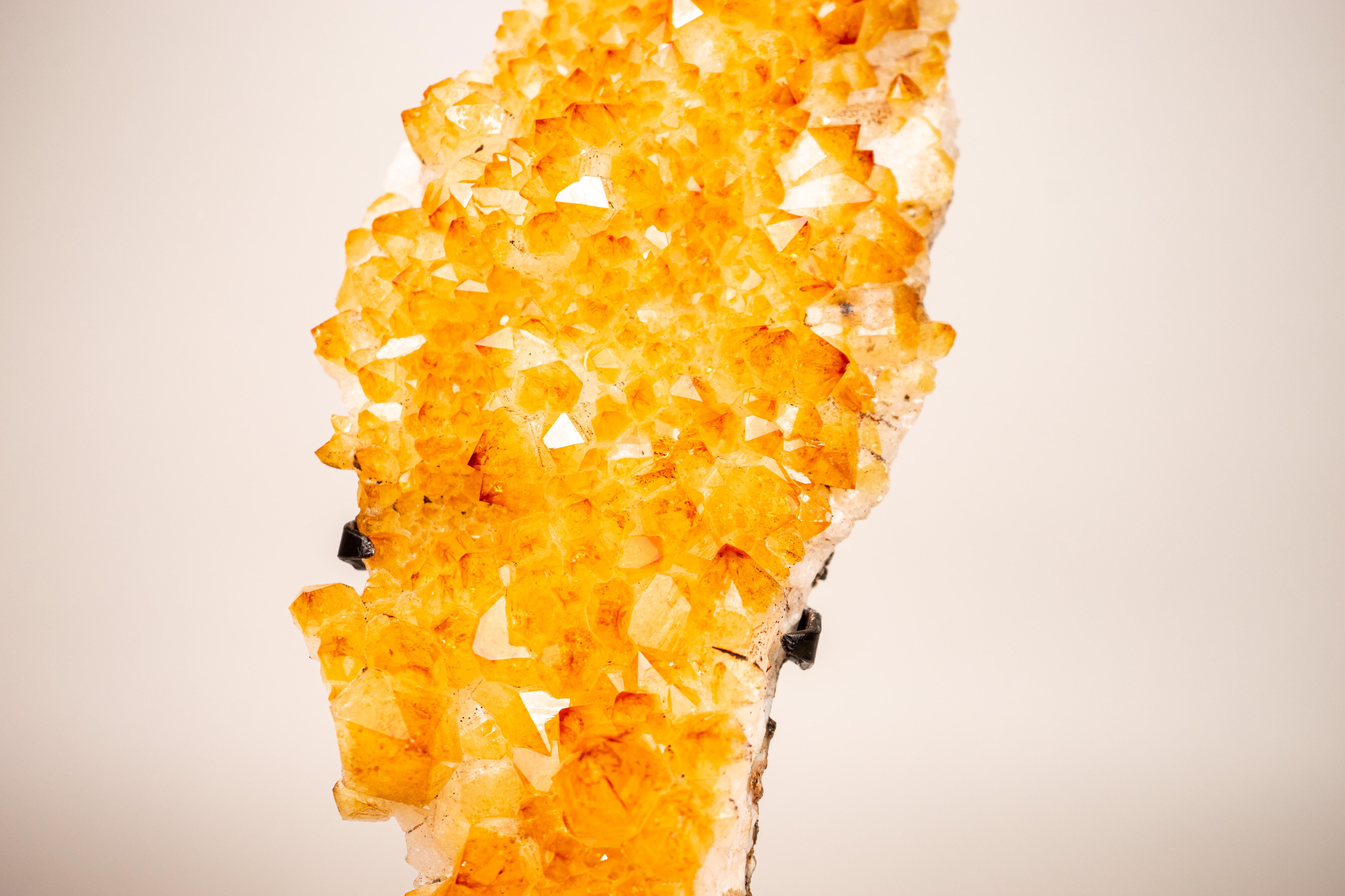 XXI secolo e contemporaneo Piccolo cluster di citrino giallo oro con rosette delicate su supporto in vendita