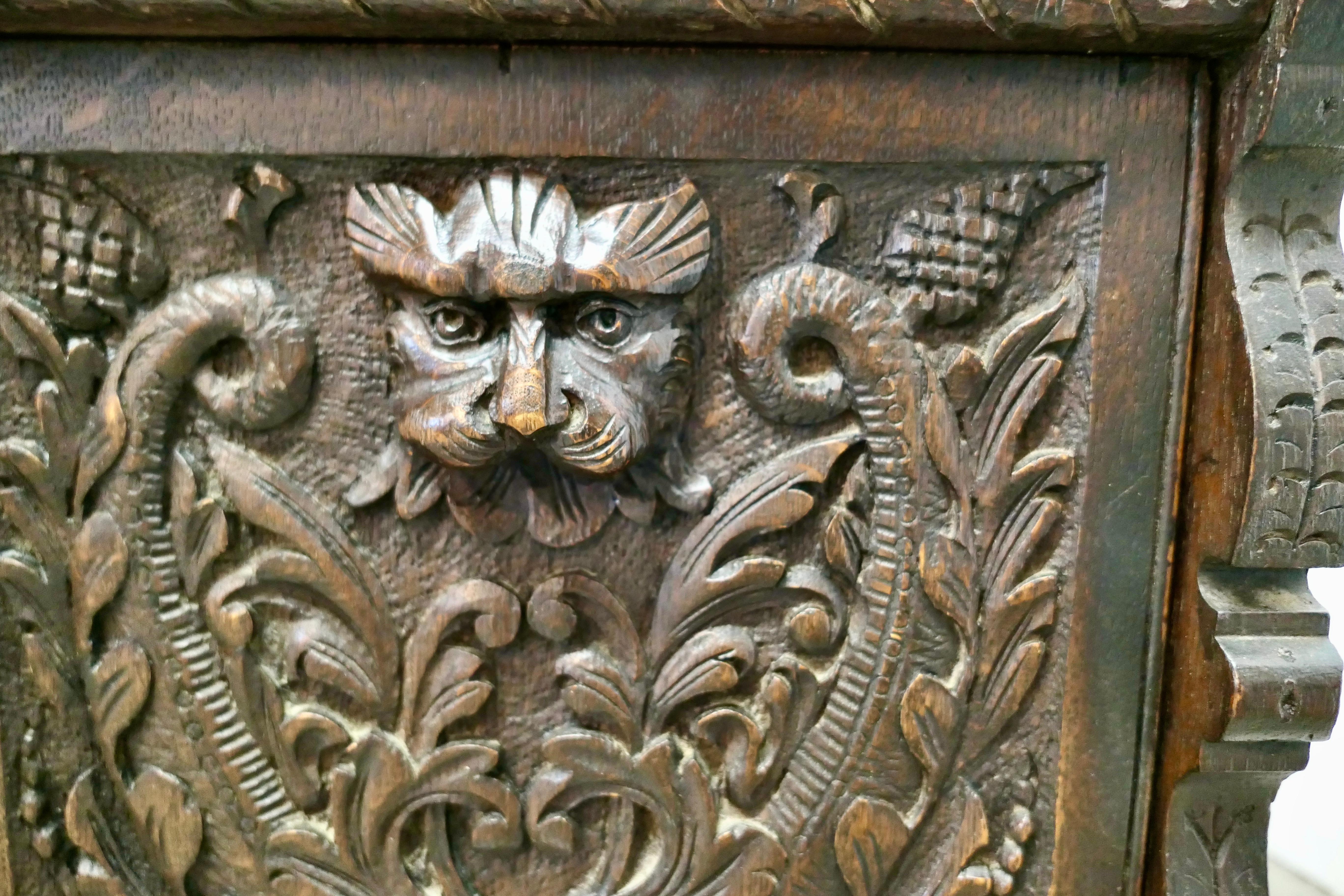 Small Gothic Carved Oak Green Man Settle 1