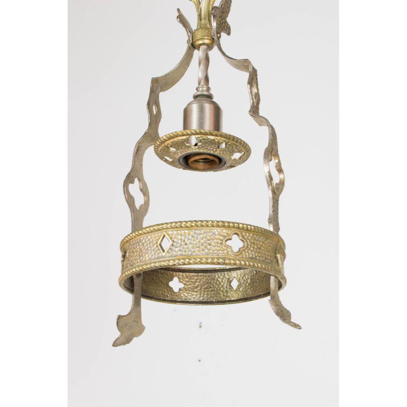 American Small Gothic Revival Brass and Nickel Hall Fixture For Sale