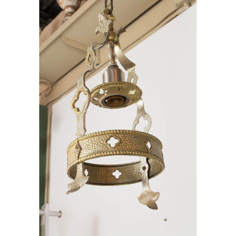 Small Gothic Revival Brass and Nickel Hall Fixture In Good Condition For Sale In Canton, MA