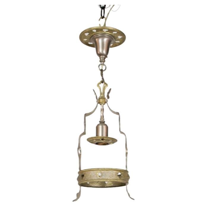 Small Gothic Revival Brass and Nickel Hall Fixture For Sale