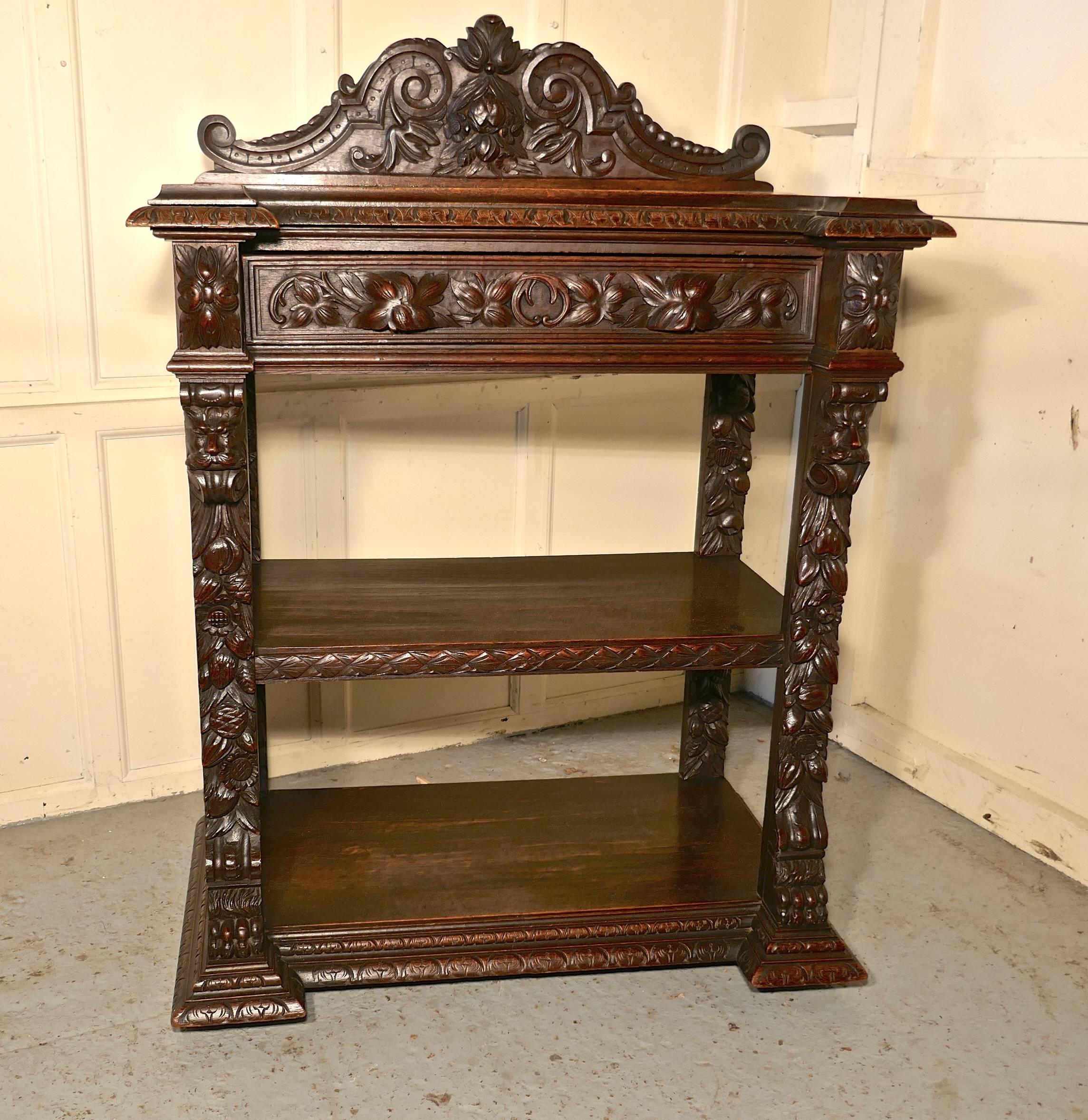 Small Gothic Victorian Carved Oak Green Man Buffet For Sale 3