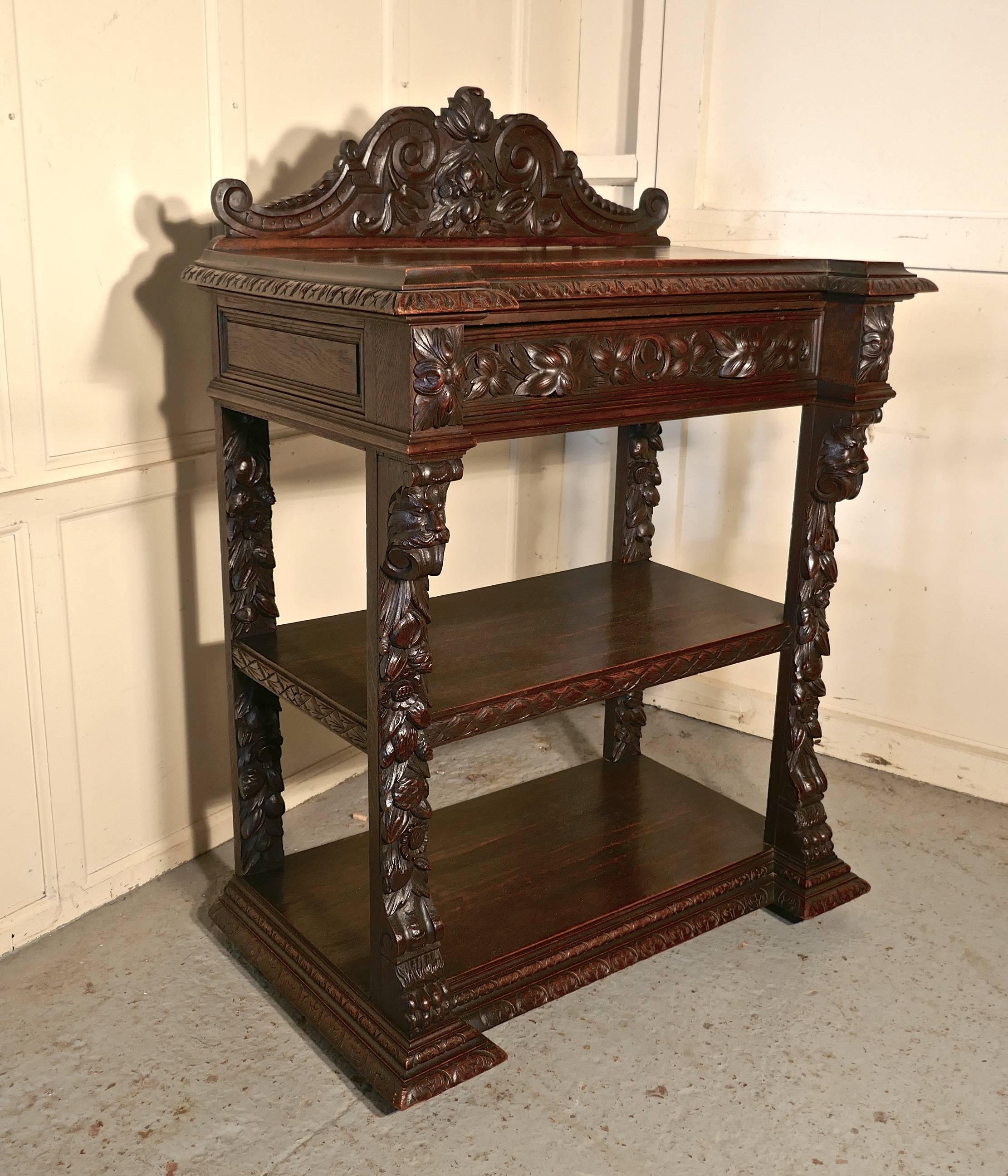 Small Gothic Victorian Carved Oak Green Man Buffet For Sale 4