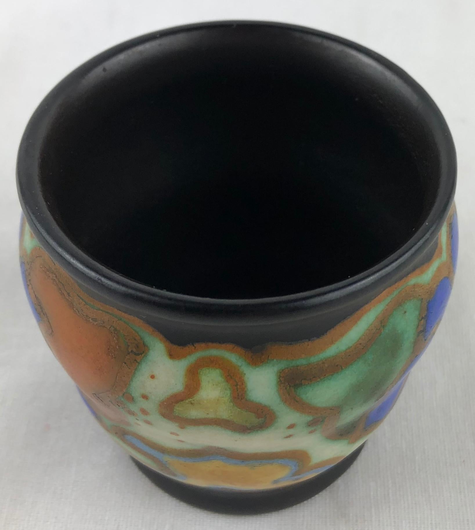 Unglazed Small Gouda Pottery Art Nouveau Decorative Cup or Pen Pencil Holder For Sale
