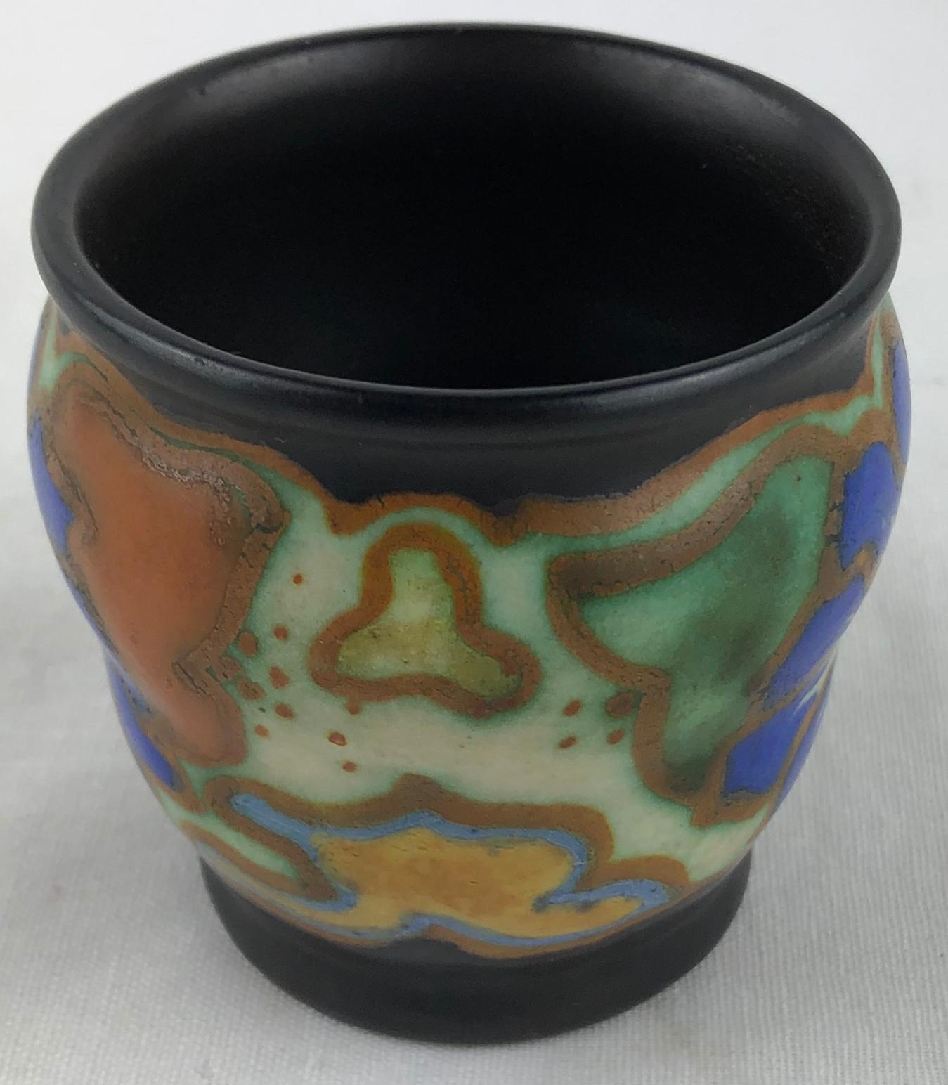 20th Century Small Gouda Pottery Art Nouveau Decorative Cup or Pen Pencil Holder For Sale