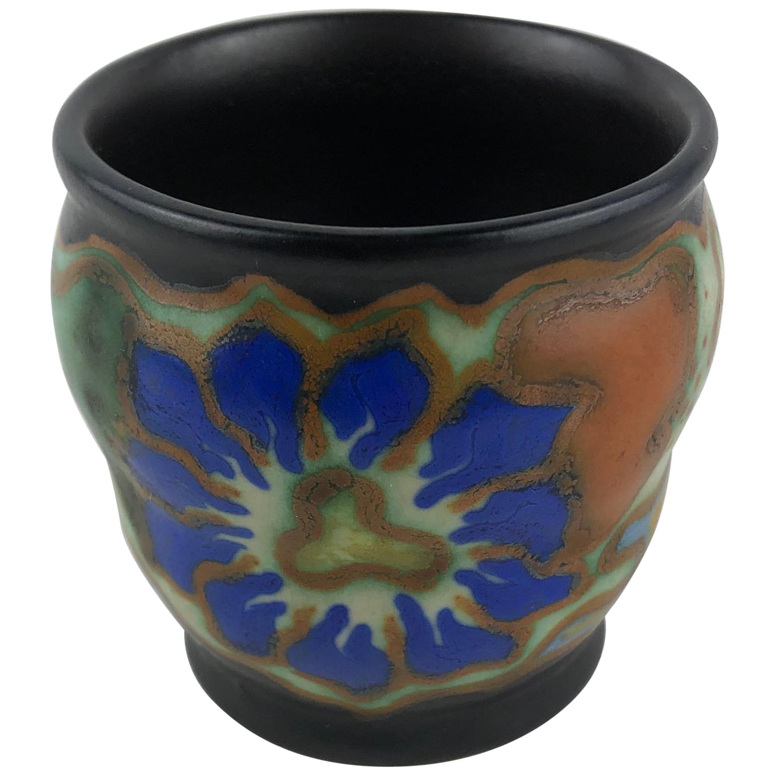 Small Gouda Pottery Art Nouveau Decorative Cup or Pen Pencil Holder For Sale