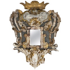 Antique Small Gray and Gold Mirror Made from 18th Century Italian Fragments