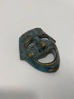 Small Greek Bronze Brass Theatre Mask Wall Hang Decorative 1970s Vintage Art #2