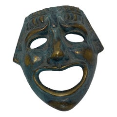 Small Greek Bronze Brass Theatre Mask Wall Hang Decorative 1970s Vintage Art #2