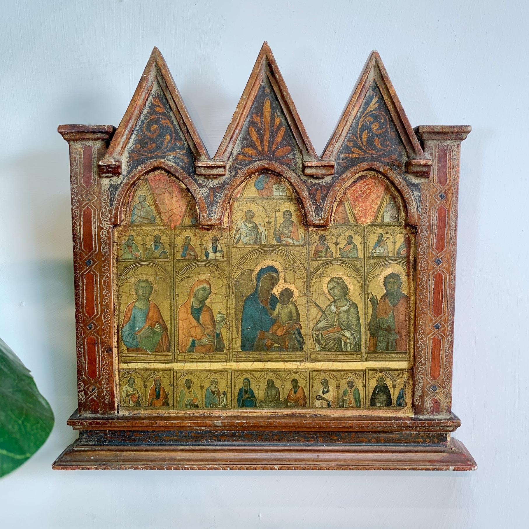 Hand-Carved Small Greek Orthodox 19th Century Icon Painting on Wood