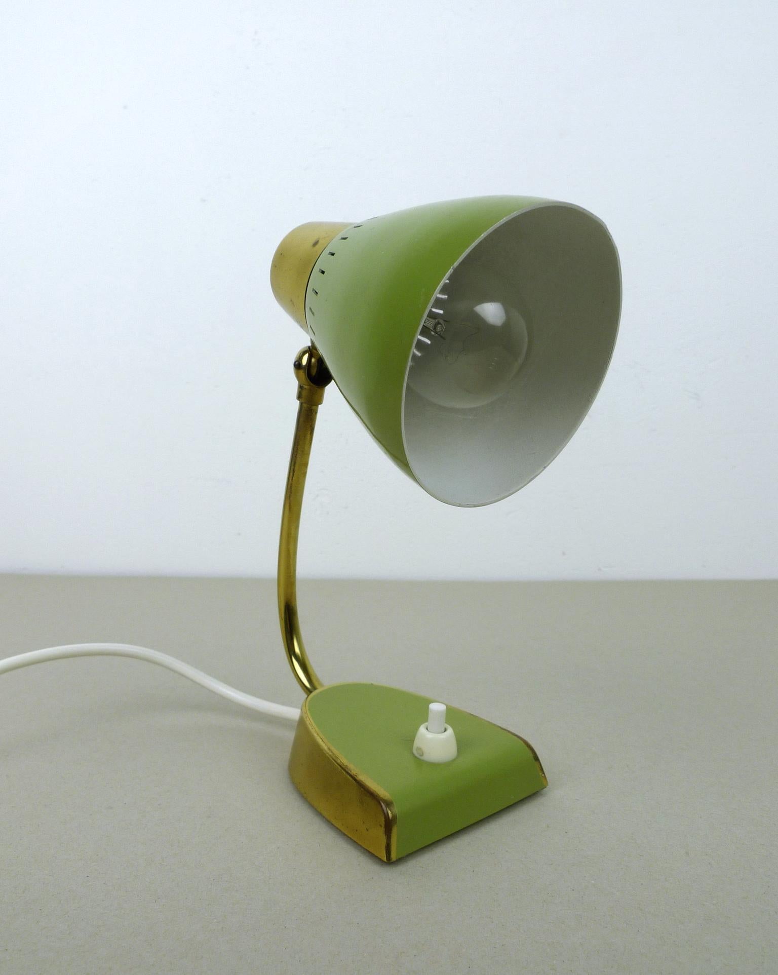 Brass Small Green Bedside Table Lamp, Germany, 1950s