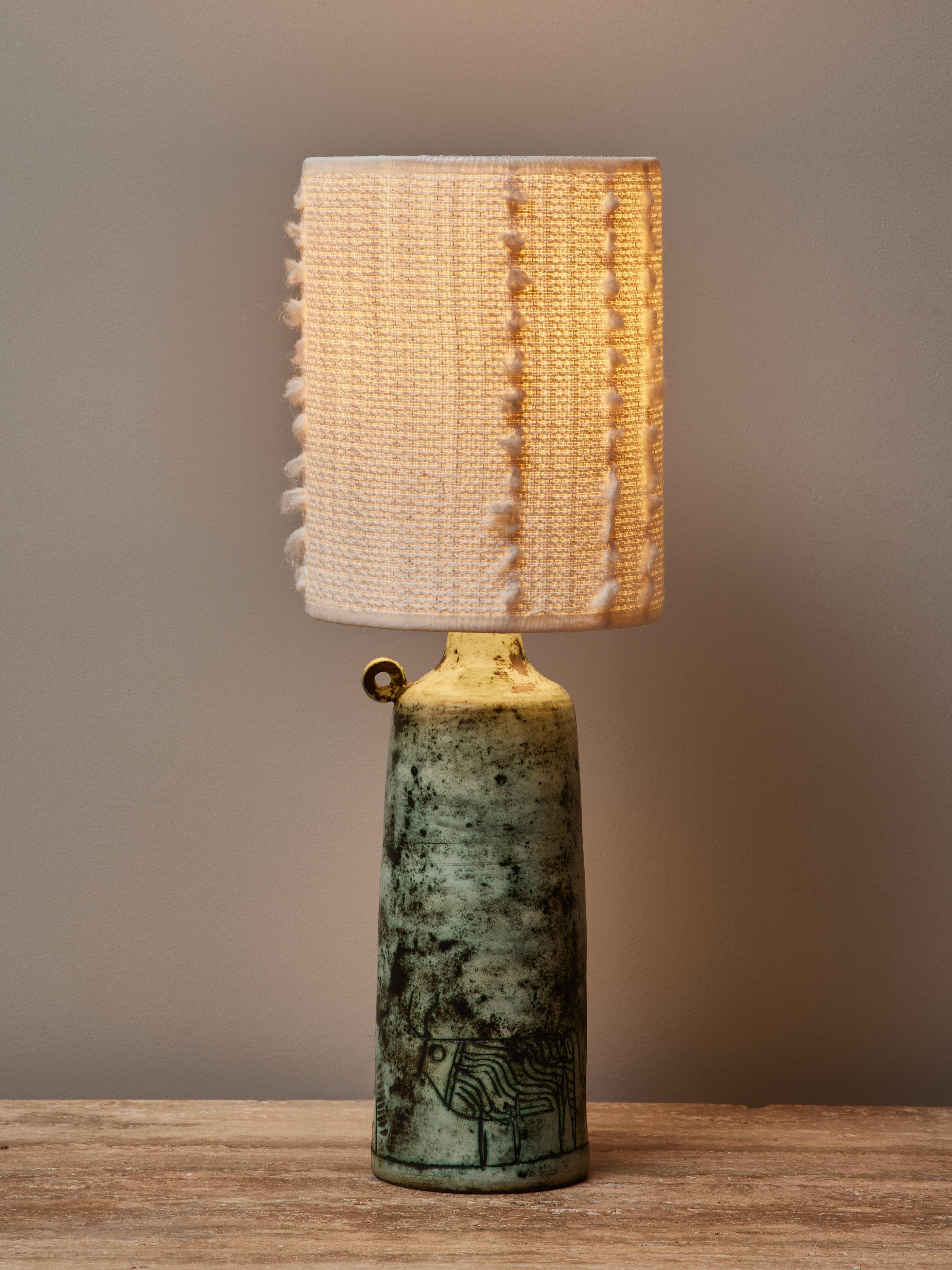 Mid-Century Modern Small Green Ceramic Table Lamp by Jacques Blin