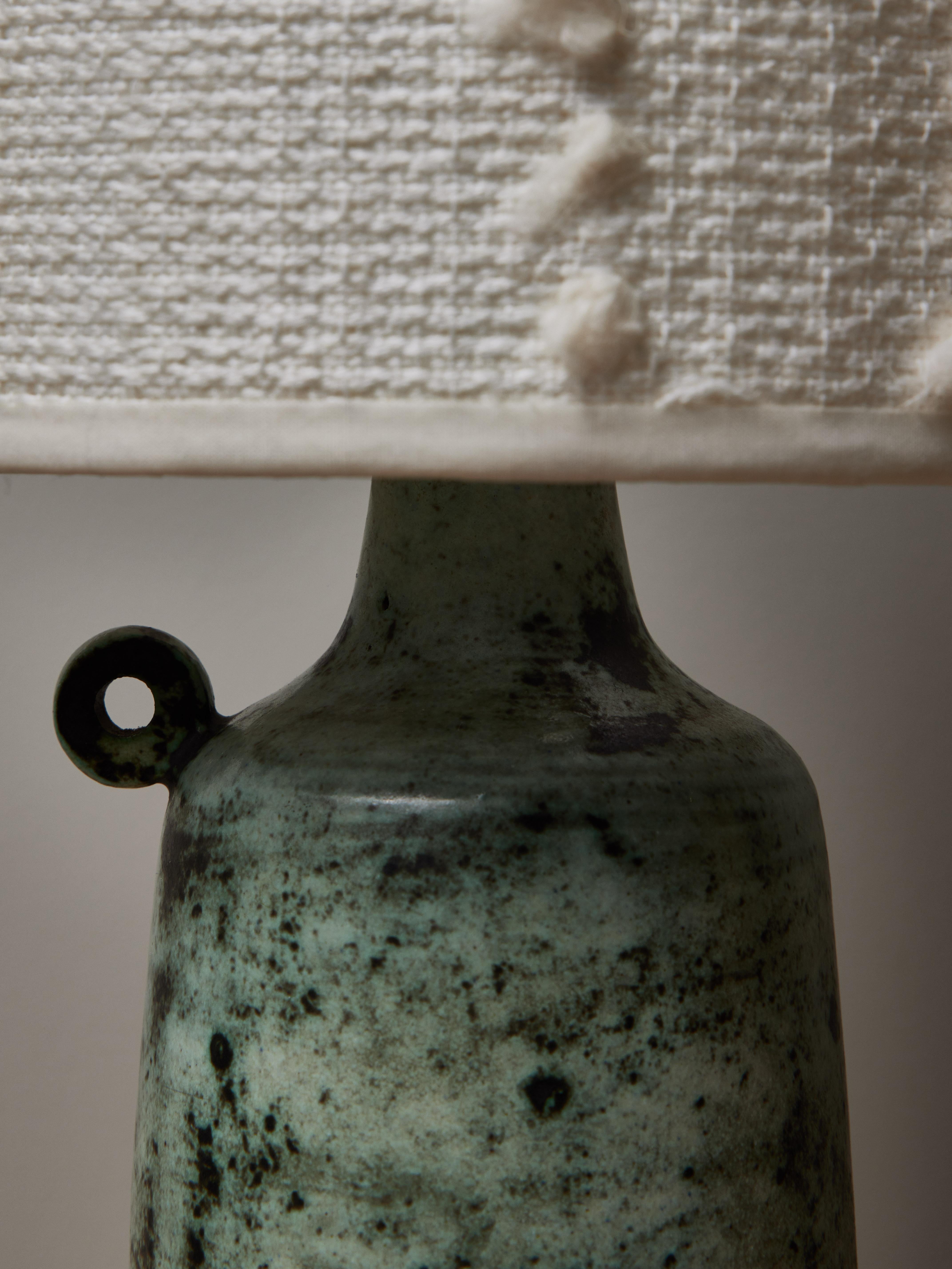 Mid-20th Century Small Green Ceramic Table Lamp by Jacques Blin