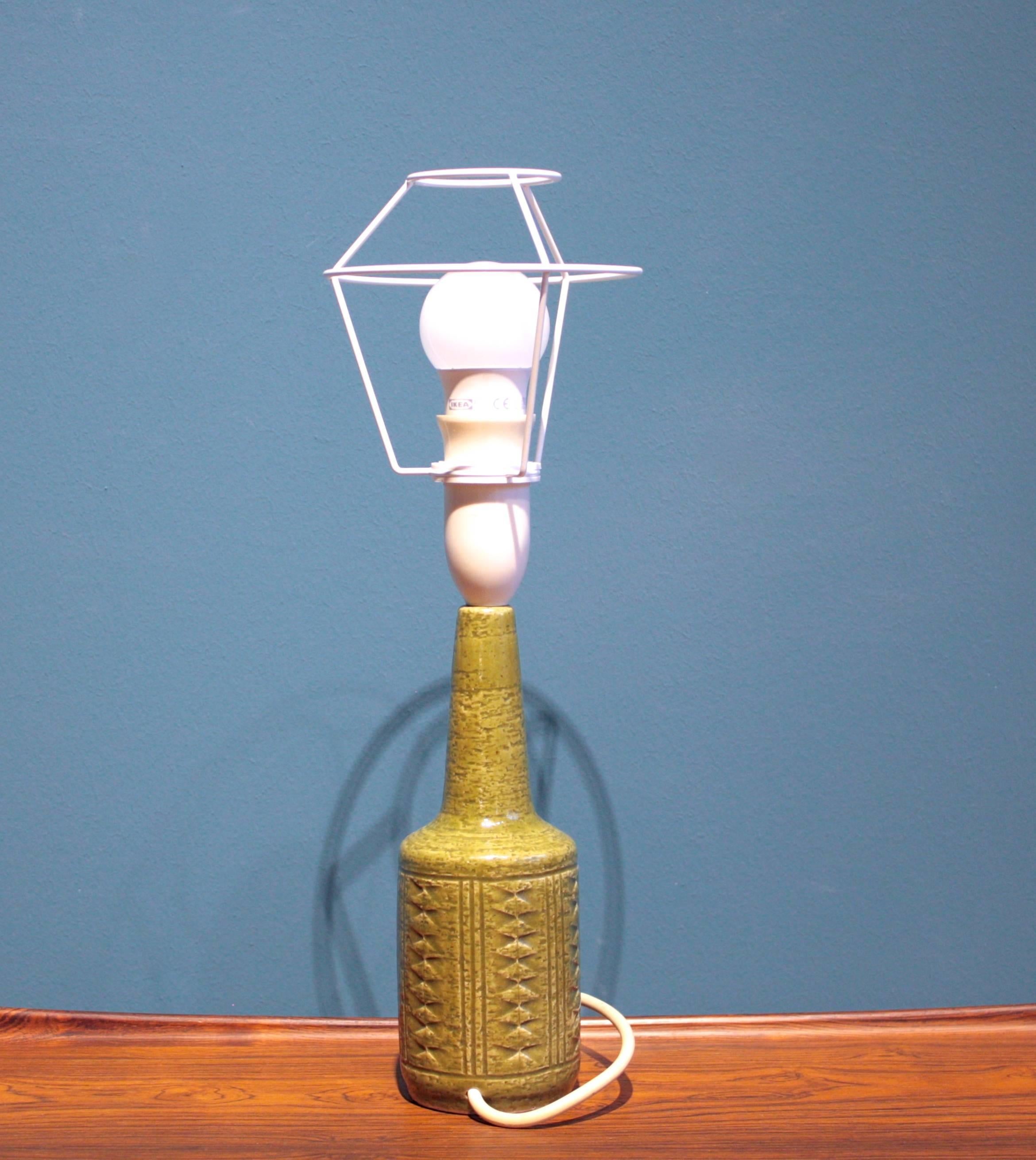 Small Green Danish Ceramic Table Lamp from Palshus, 1960s 5