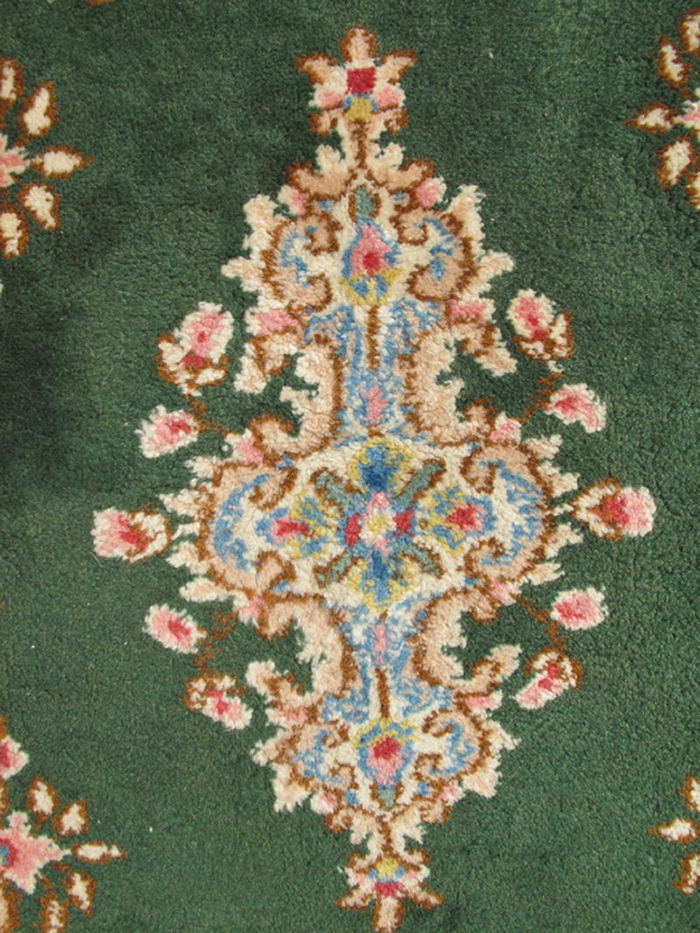 Persian Small Green Kerman Rug with Central Medallion and Matching Floral Border