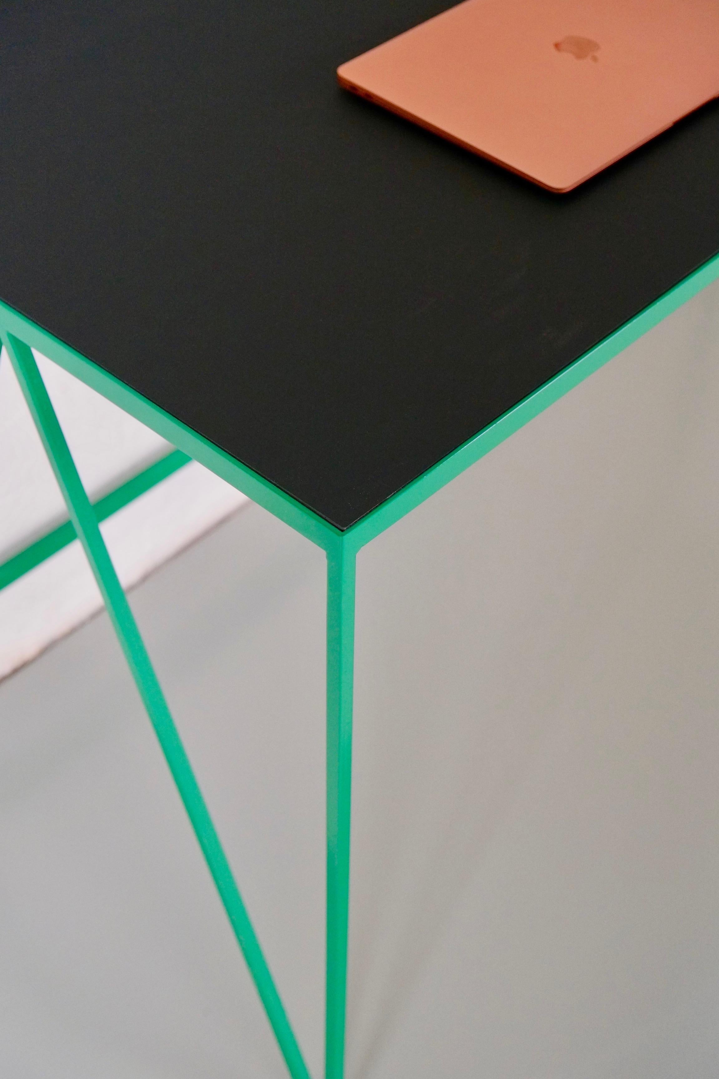 English Small Green Study Desk with Natural Linoleum Table Top & Drawer, Customizable For Sale