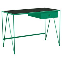 Small Green Study Desk with Natural Linoleum Table Top & Drawer - Customizable