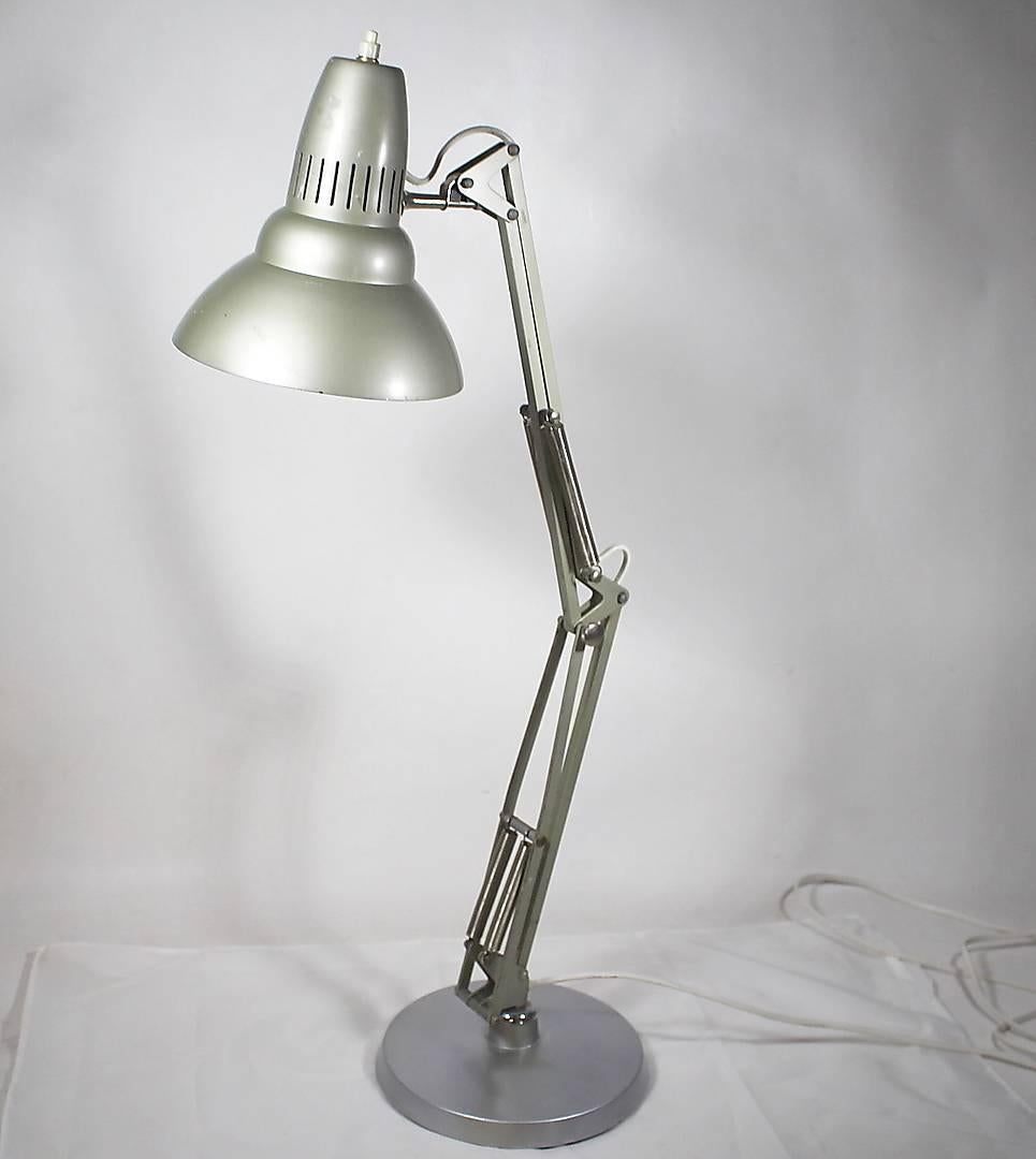 Steel construction grey lacquered table lamp by Luxo from the 1950s.