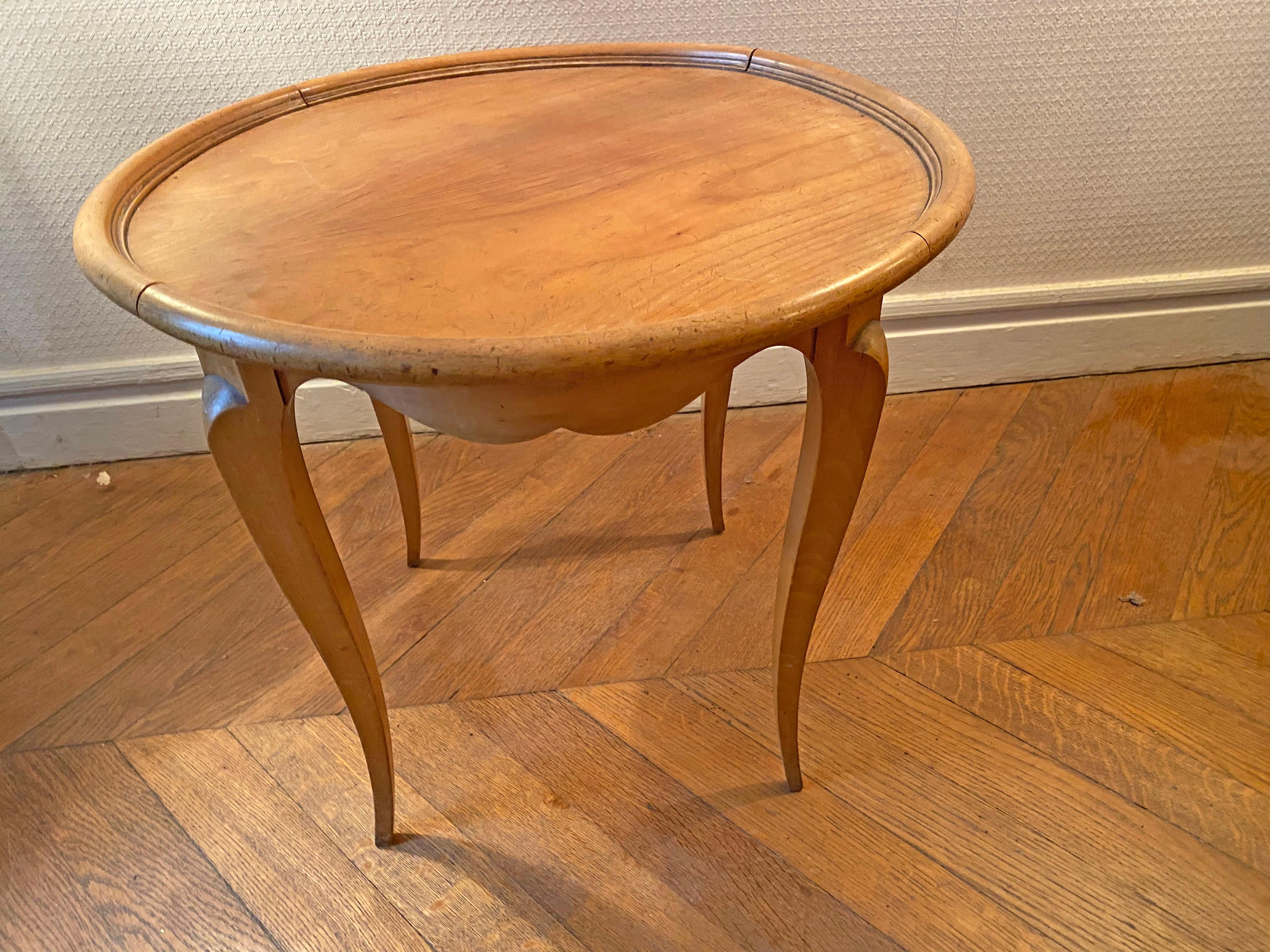 French Small Gueridon or Side Table in Beech and Ash Neoclassic Style, circa 1950 For Sale