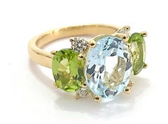 Christina Addison Small Gum Drop Ring with Pink Topaz and Peridot and Diamonds