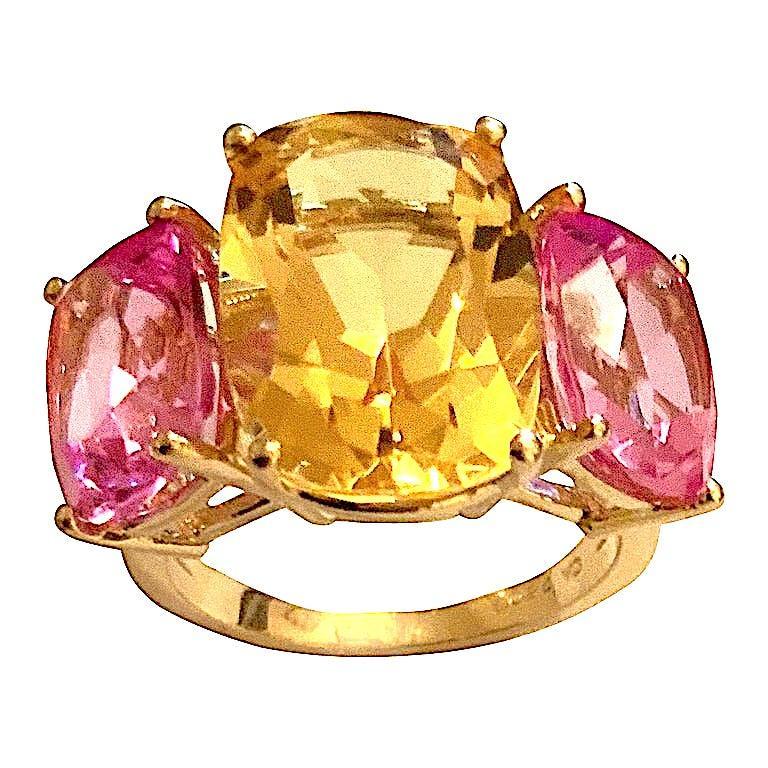 Petite bague Gum Drop avec topaze rose, péridots et diamants en vente 14