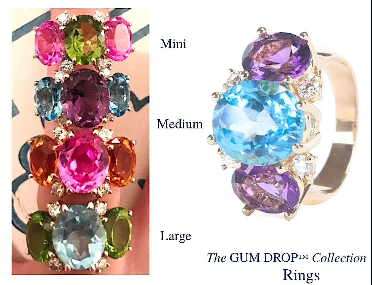 Small Gum Drop Ring with Pink Topaz and Peridot and Diamonds For Sale 1