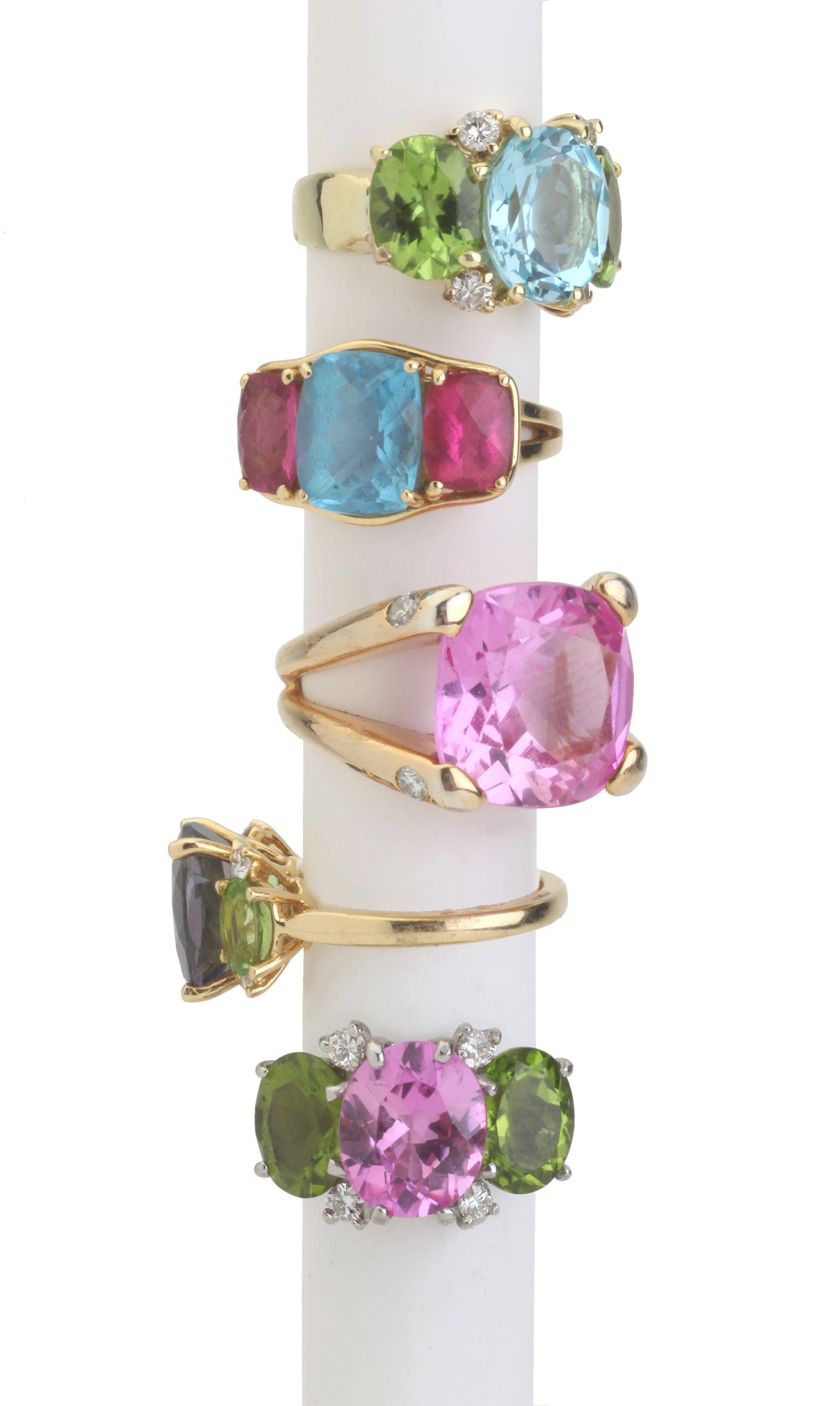 Christina Addison Small Gum Drop Ring with Pink Topaz and Peridot and Diamonds For Sale 6