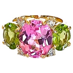 Small Gum Drop Ring with Pink Topaz and Peridot and Diamonds