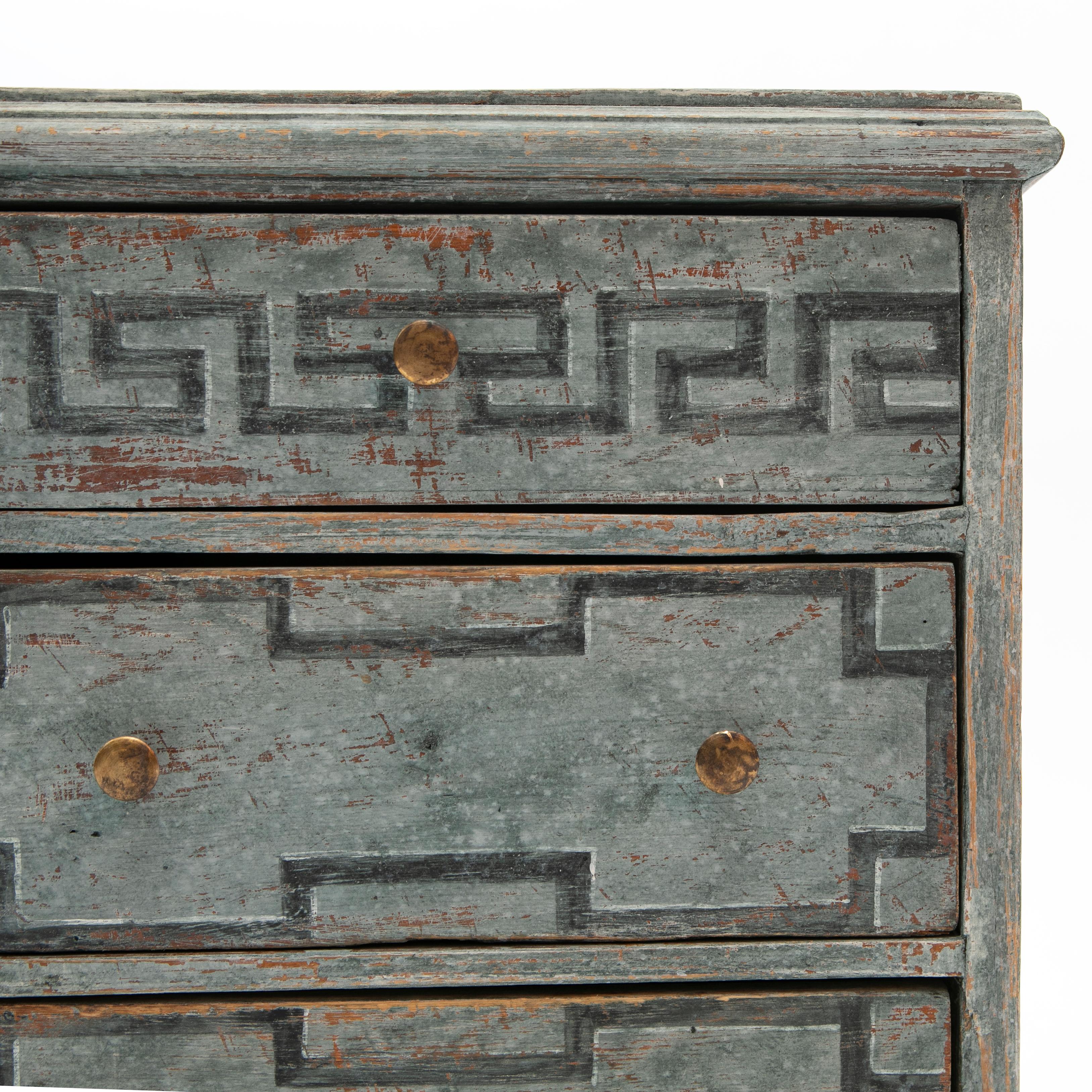 Small Gustavian Chest Drawers Painted Blue 5