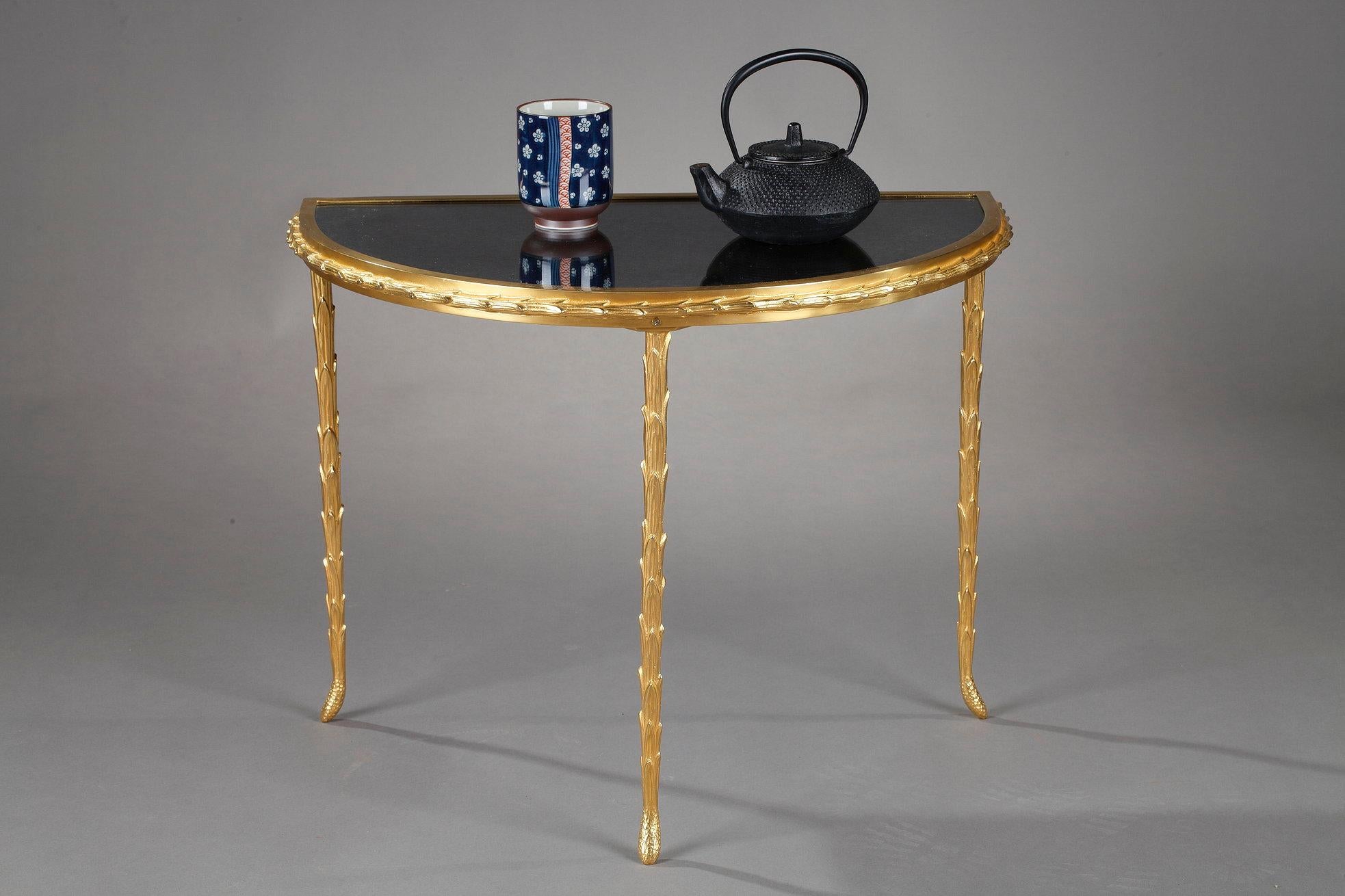 Kleiner Halbmondtisch mit gealterter Spiegelplatte in Bronze, Maison Baguès im Angebot 8