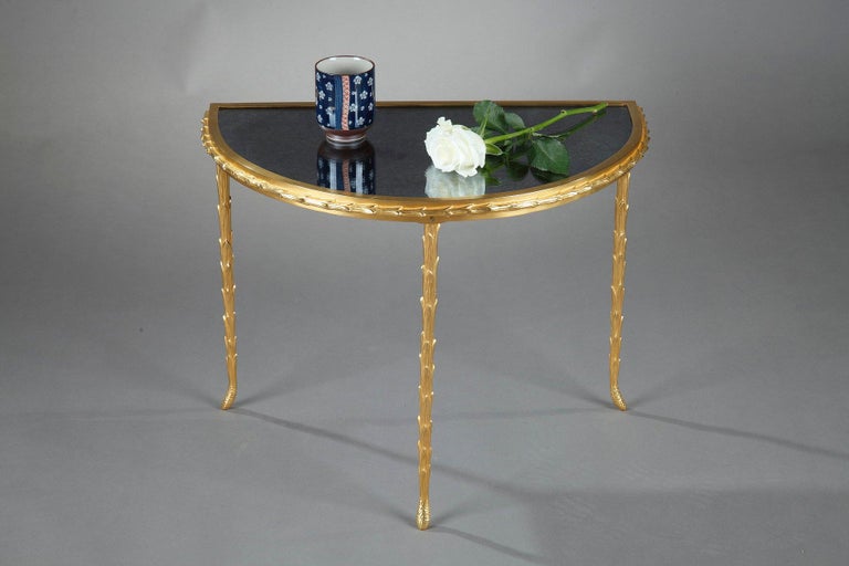 Small Half Moon Table with Aged Mirror Top in Bronze, Maison Baguès For  Sale at 1stDibs