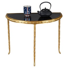 Small Half Moon Table with Aged Mirror Top in Bronze, Maison Baguès
