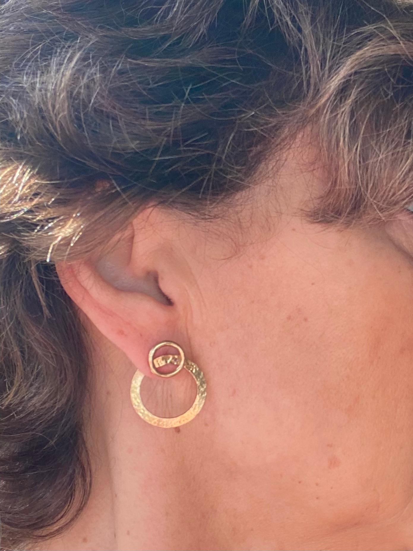 Artisan Hammered 18 Karat Yellow Gold Modern Earrings For Sale