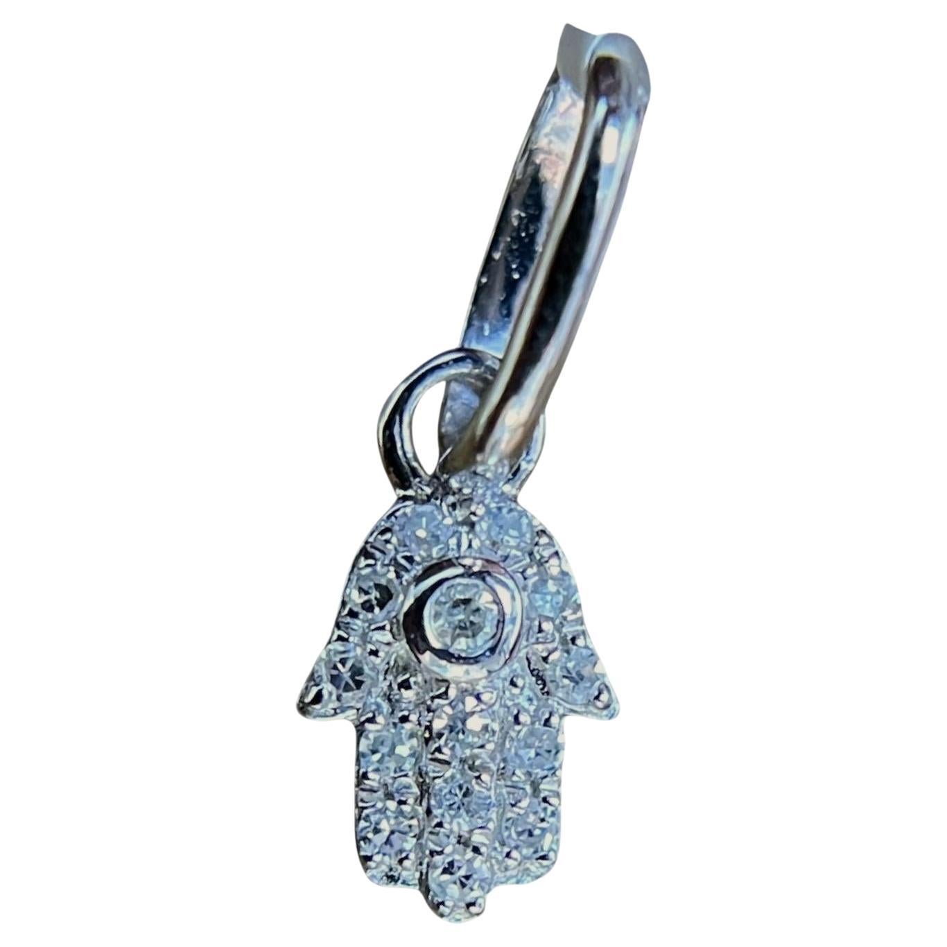 Small Hamsa Pave Pendant in White Gold