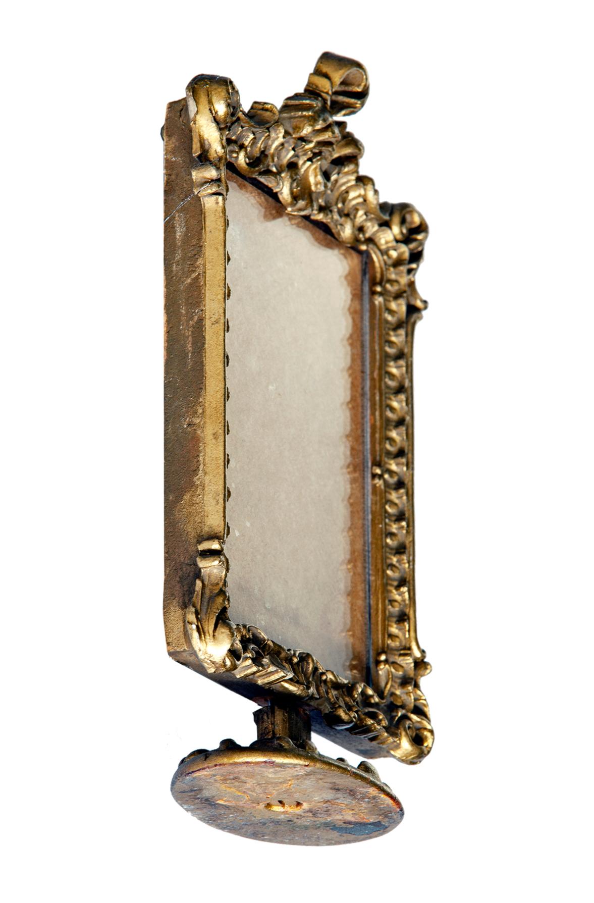 Hand-Crafted Small Hand Carved Gold Antique Picture Frame For Sale