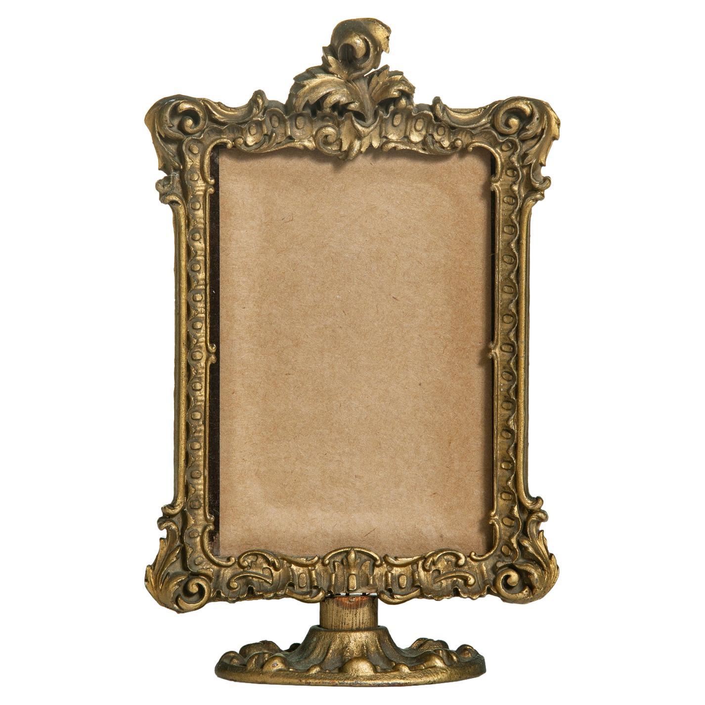 Small Hand Carved Gold Antique Picture Frame For Sale