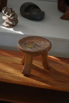Small Hand-Carved Kamba Tripod Stool, Elephant Motif, Kenya, Mid 20th Century