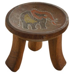 Small Hand-Carved Kamba Tripod Stool, Elephant Motif, Kenya, Mid 20th Century