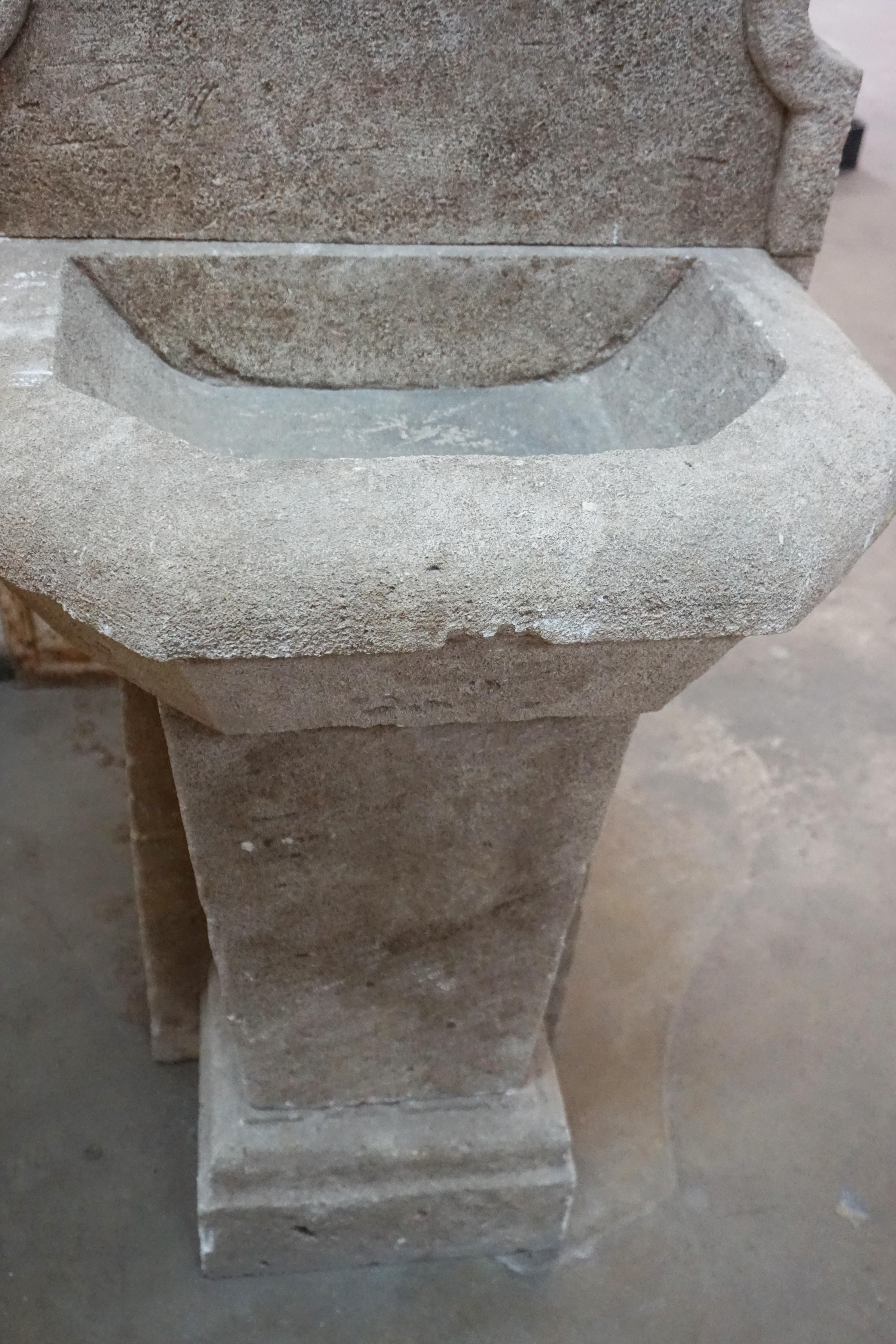 French Small Hand Carved Limestone Wall Fountain