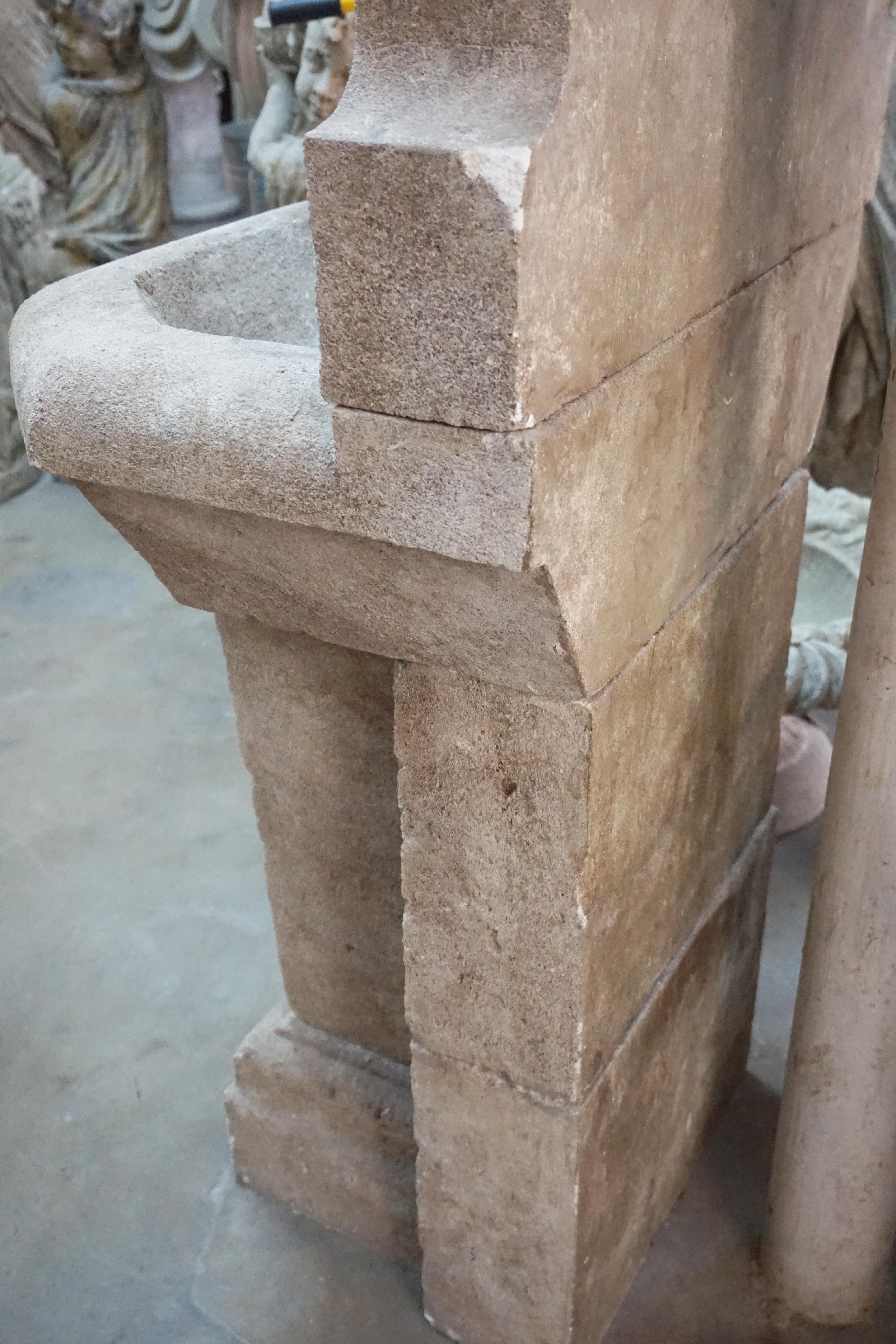 Contemporary Small Hand Carved Limestone Wall Fountain