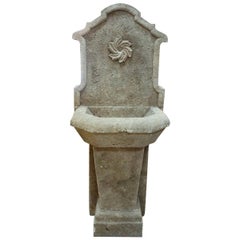 Small Hand Carved Limestone Wall Fountain