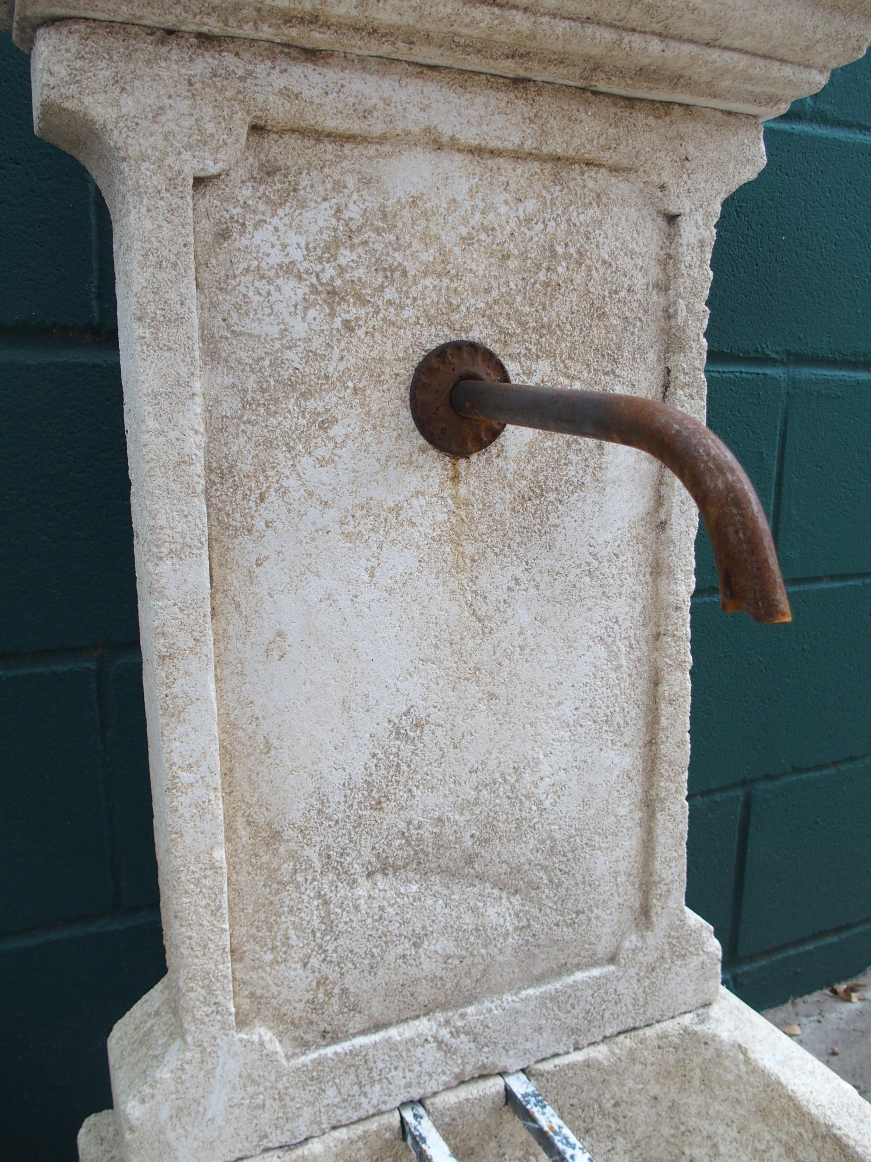 Metal Small Hand Carved Limestone Wall Fountain from Provence, France, 37 1/2 Inches H