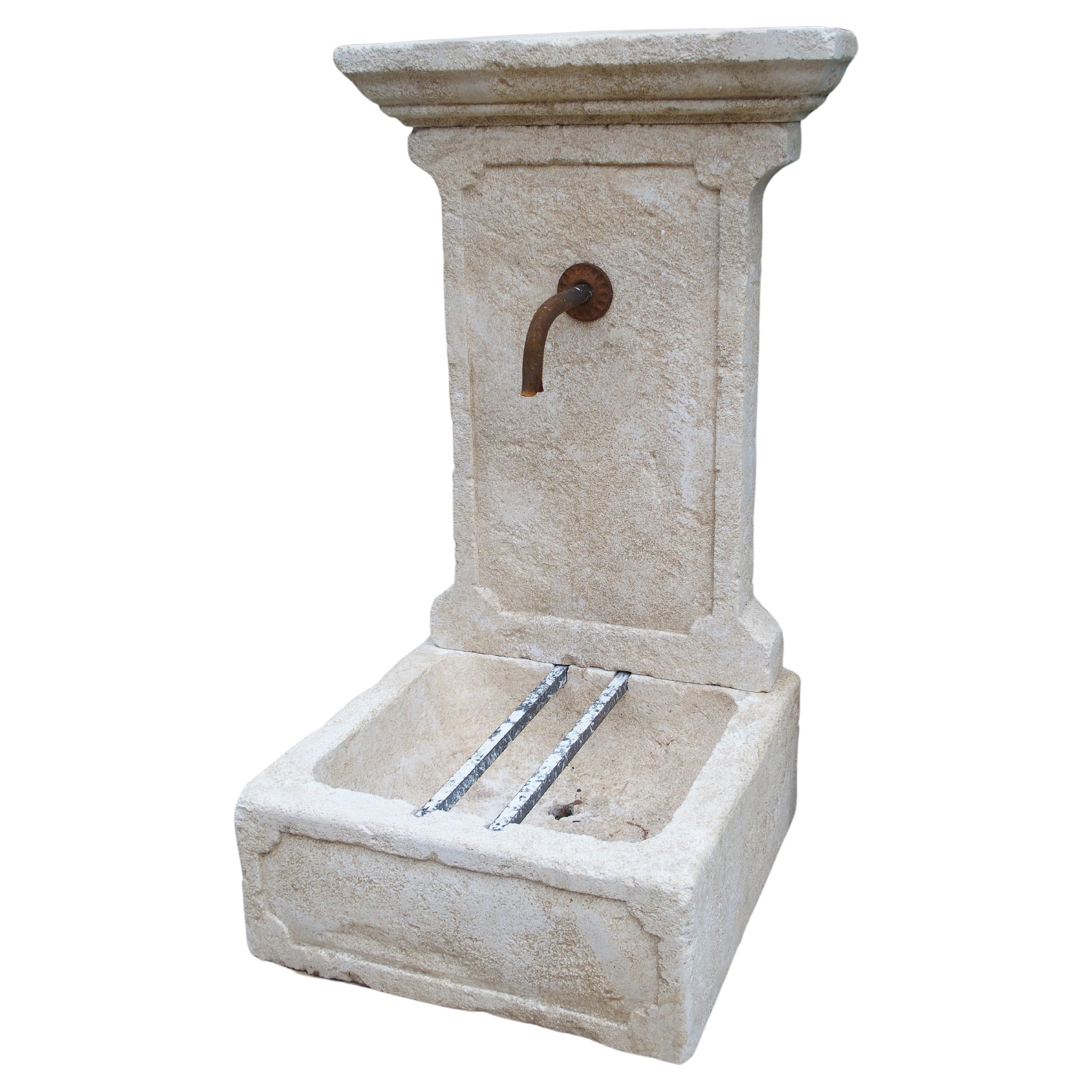 Small Hand Carved Limestone Wall Fountain from Provence, France, 37 1/2 Inches H For Sale