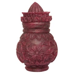 Small Hand Carved Mughal Ruby Snuff / Vermilion Bottle 'Kalash'