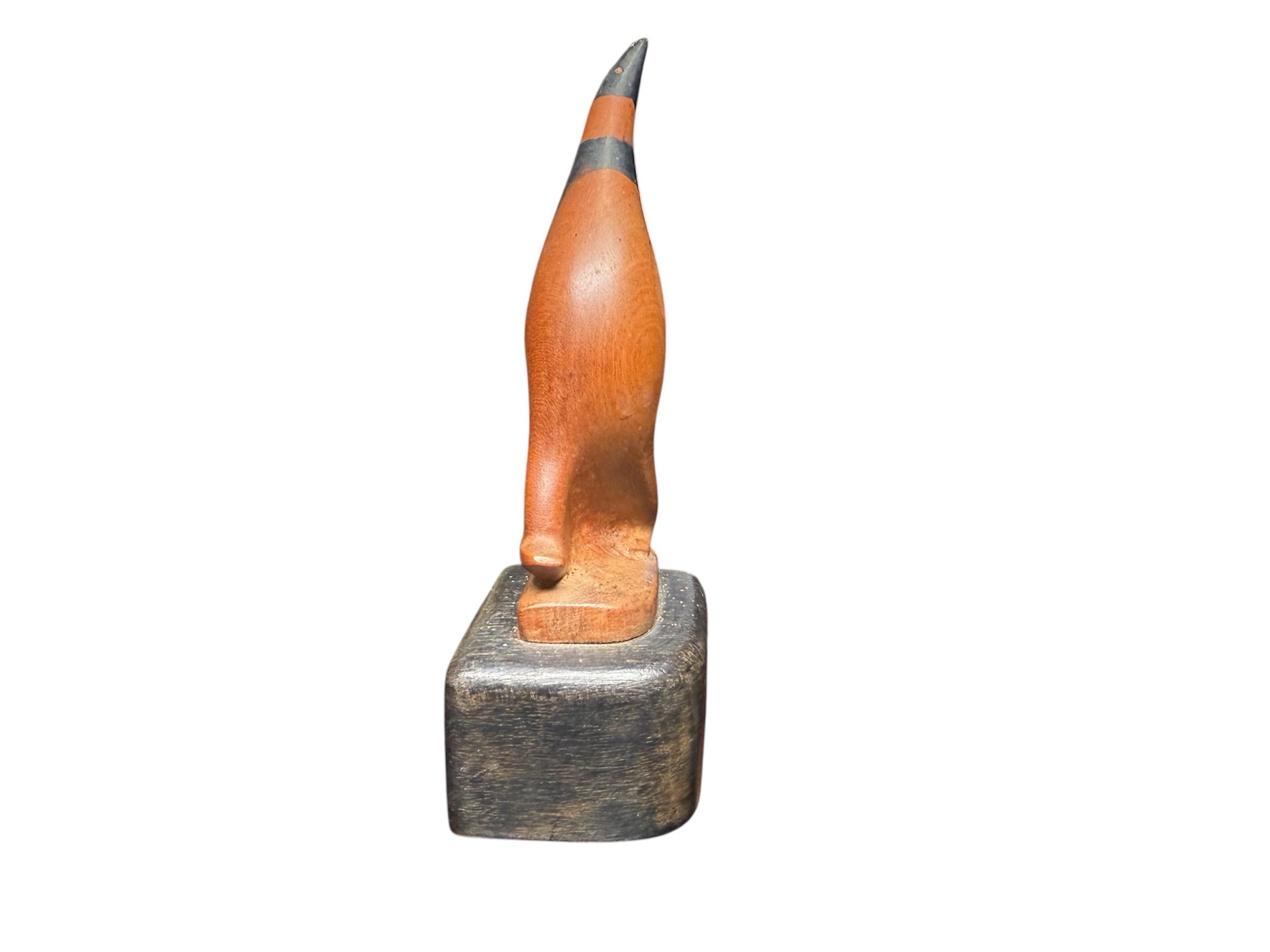 Arts and Crafts Small Hand Carved Wood Penguin Sculpture By Compostela en vente