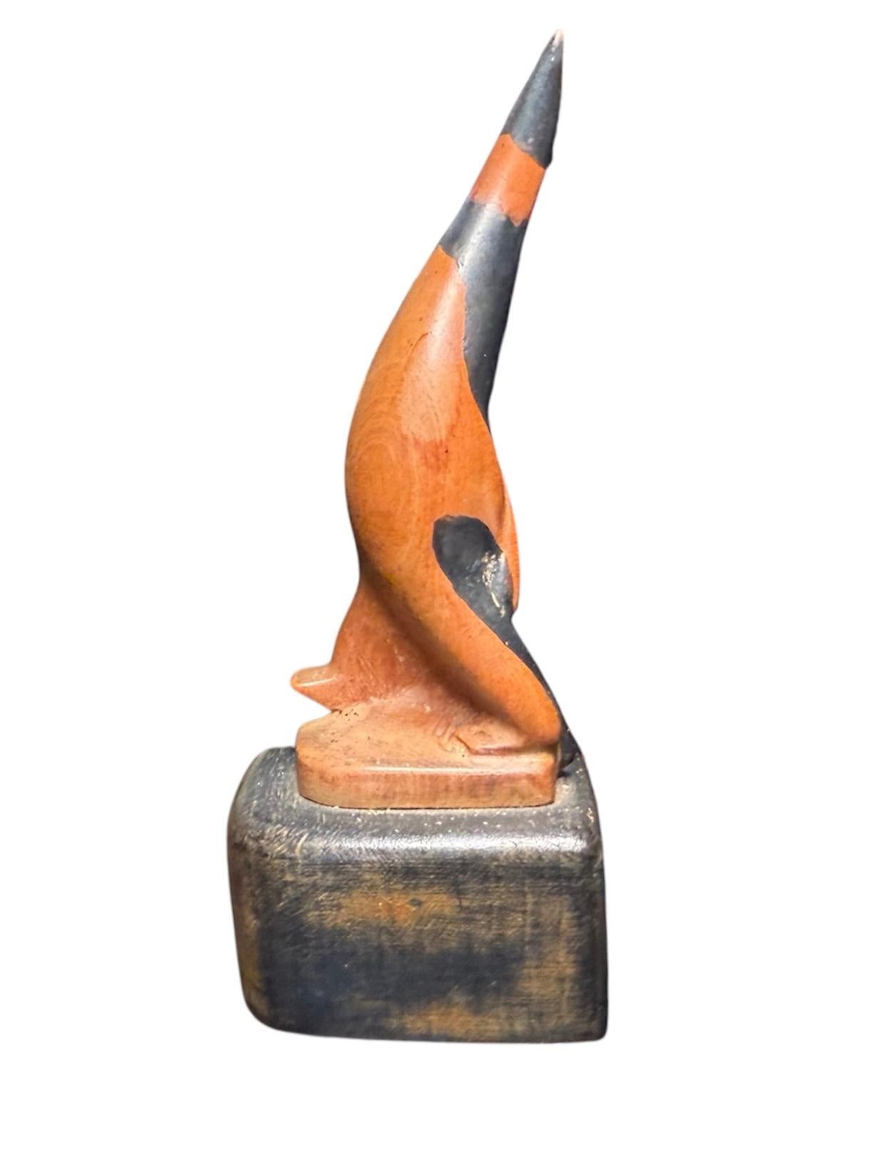 Américain Small Hand Carved Wood Penguin Sculpture By Compostela en vente