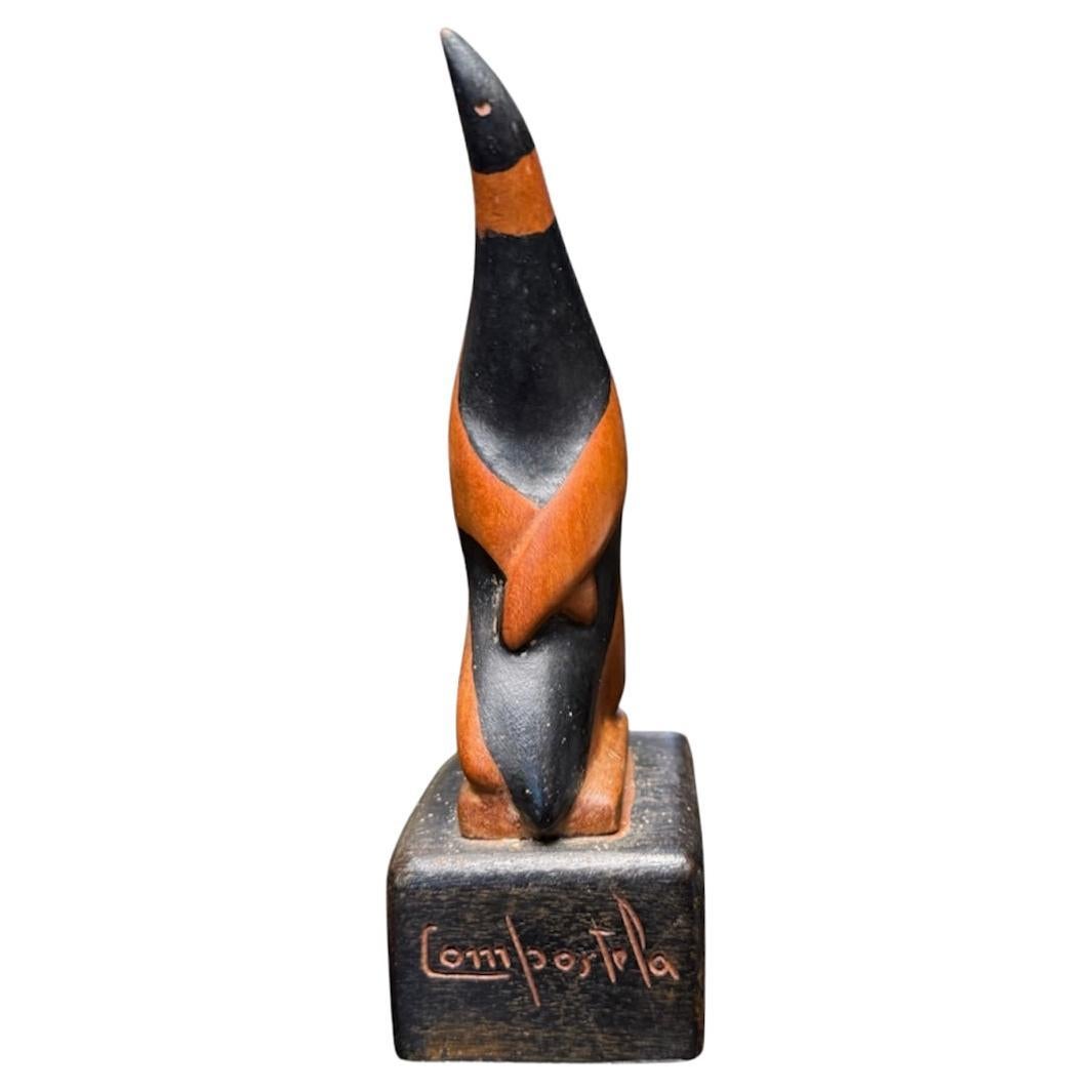 Small Hand Carved Wood Penguin Sculpture By Compostela en vente