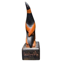 Small Hand Carved Wood Penguin Sculpture By Compostela