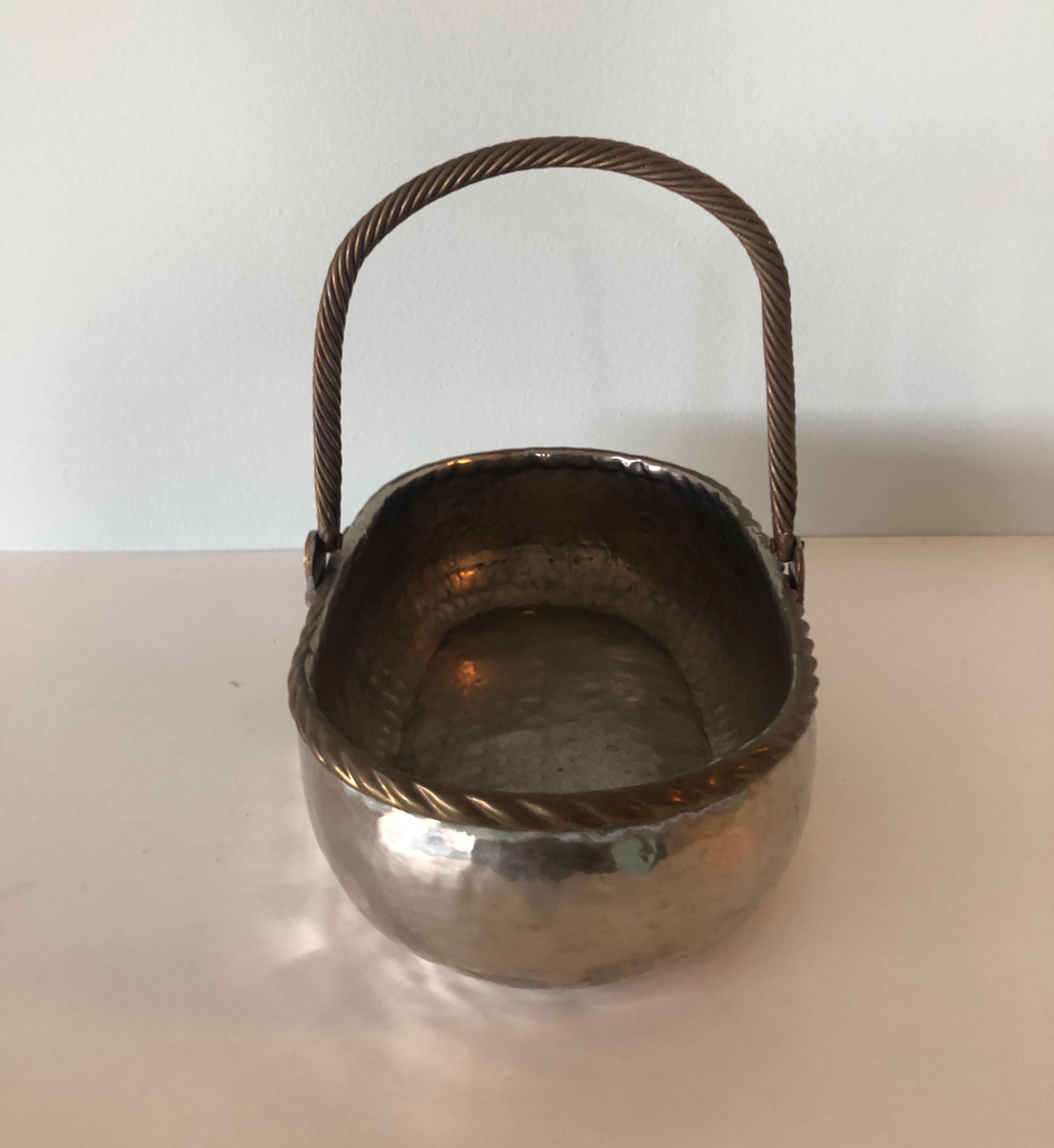Bohemian Small Hand-Hammered Silver and Brass Indian Metal Decorative Basket