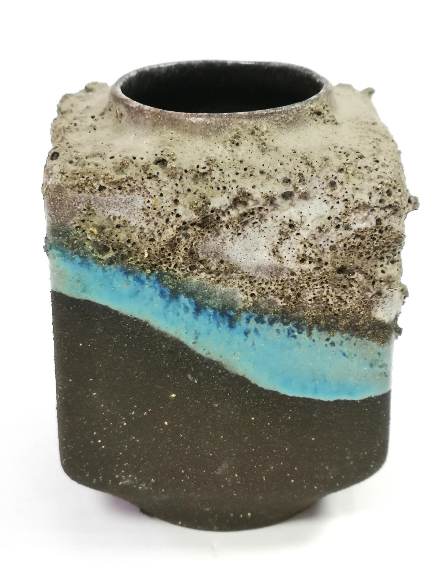 European Small Hand Made Ceramic Vase with Turquoise Glaze, 1970's